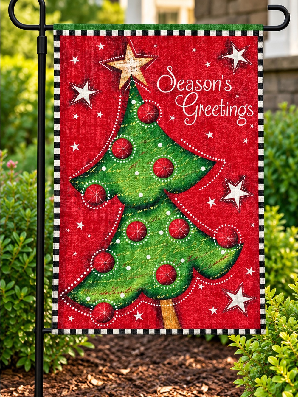 NWT Seasons Greetings Christmas Garden Buffalo Checkered Flag